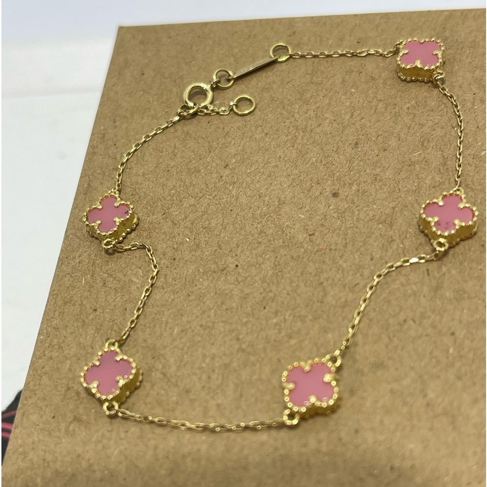 18 k Pink Clover Bracelet, size 7-7.5 .